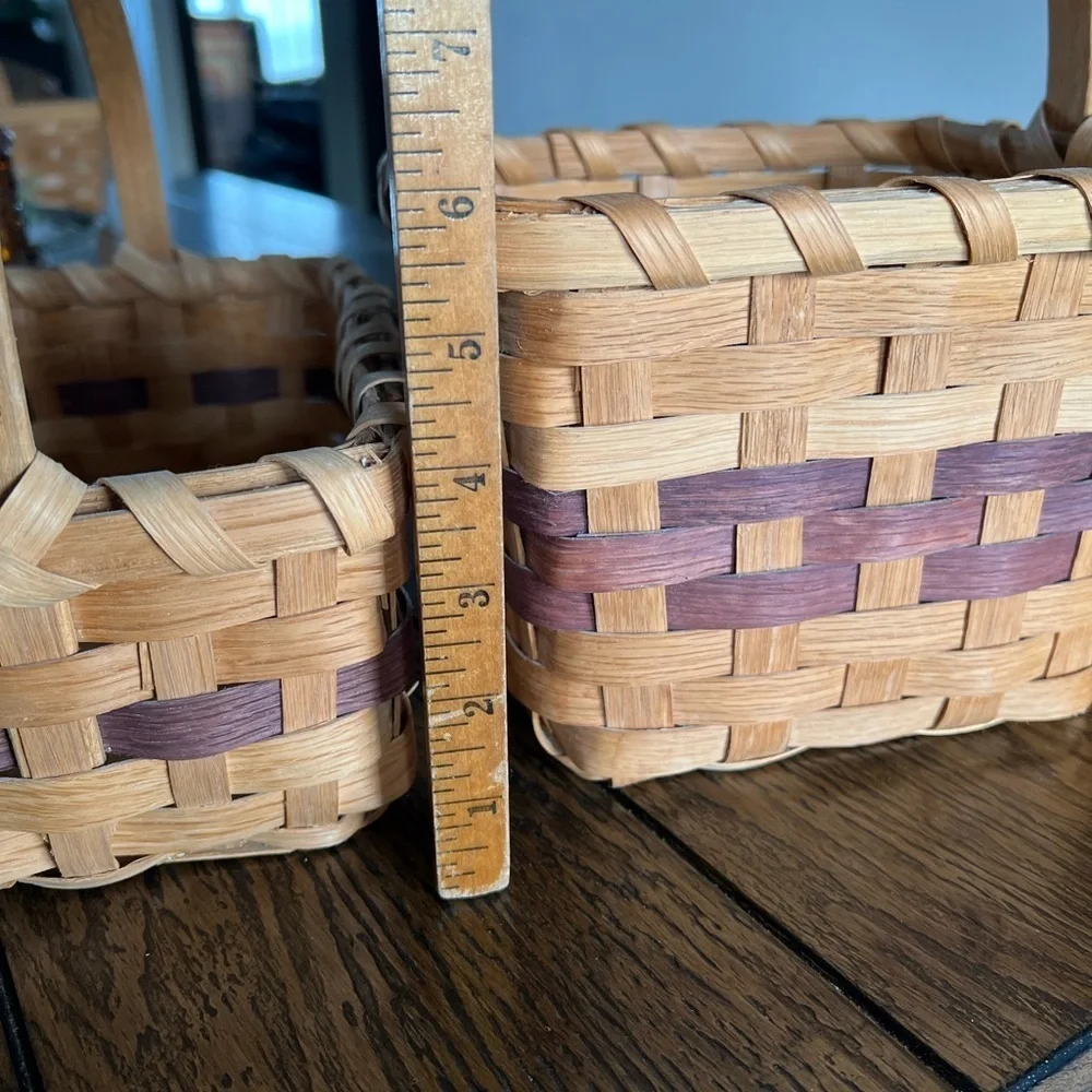 Vintage Hand Woven White Oak Cherokee Gathering Davis Basket Walnut/Bloodroot